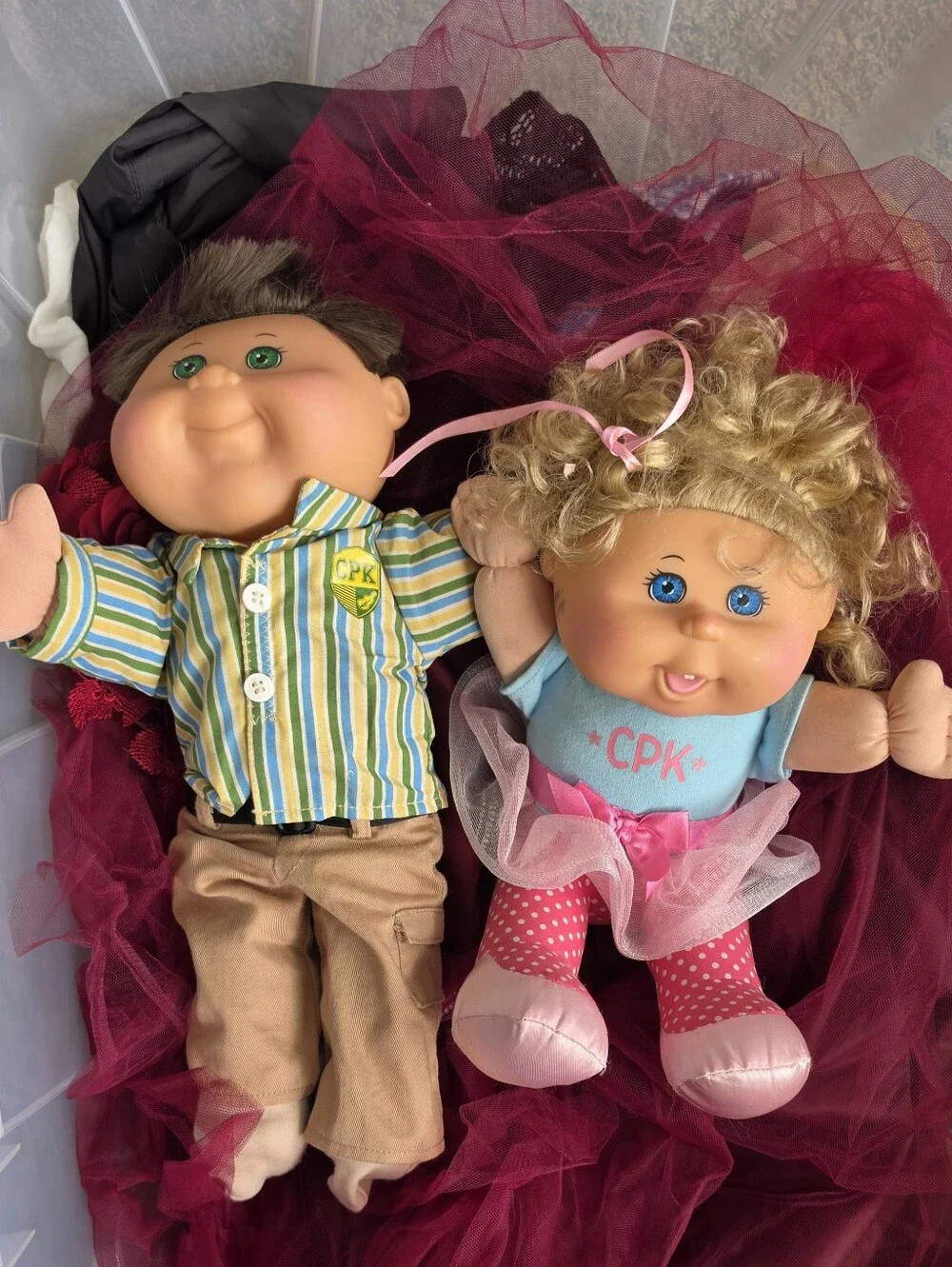 Cabbage Patch Kids Pair — Pink & Multicolor Outfit Dolls